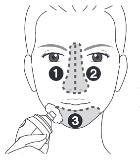Image shows areas on the face for this brush including the nose and chin area.