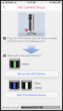 HD Camera Setup page