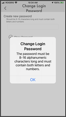 Change Login Password dialogue