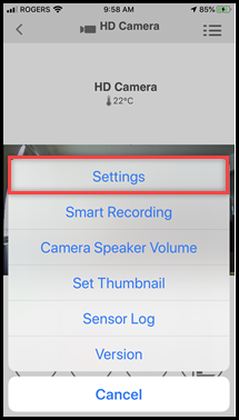 Settings option is highlighted