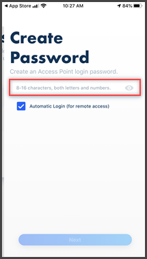 Create password screen