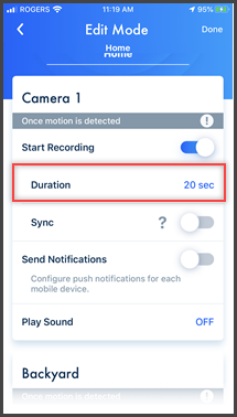 Duration setting highlighted