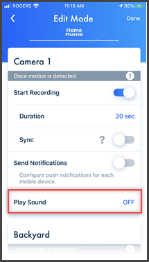 Play Sound Setting highlighted