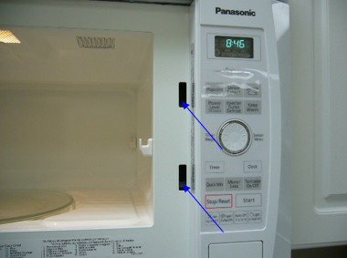 microwave oven front view location of door latch