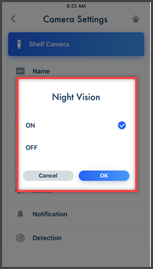 Night vision options menu for KX-HNC810