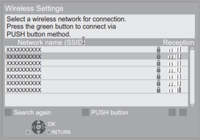 wireless settings, wireles name list and push button option