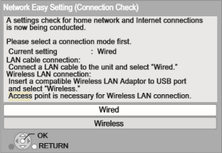 Network Easy Setting Connection Check display