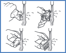 Image shows rinsing with water as descibed in step 2