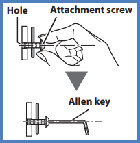 Image shows tightening by hand and allen key