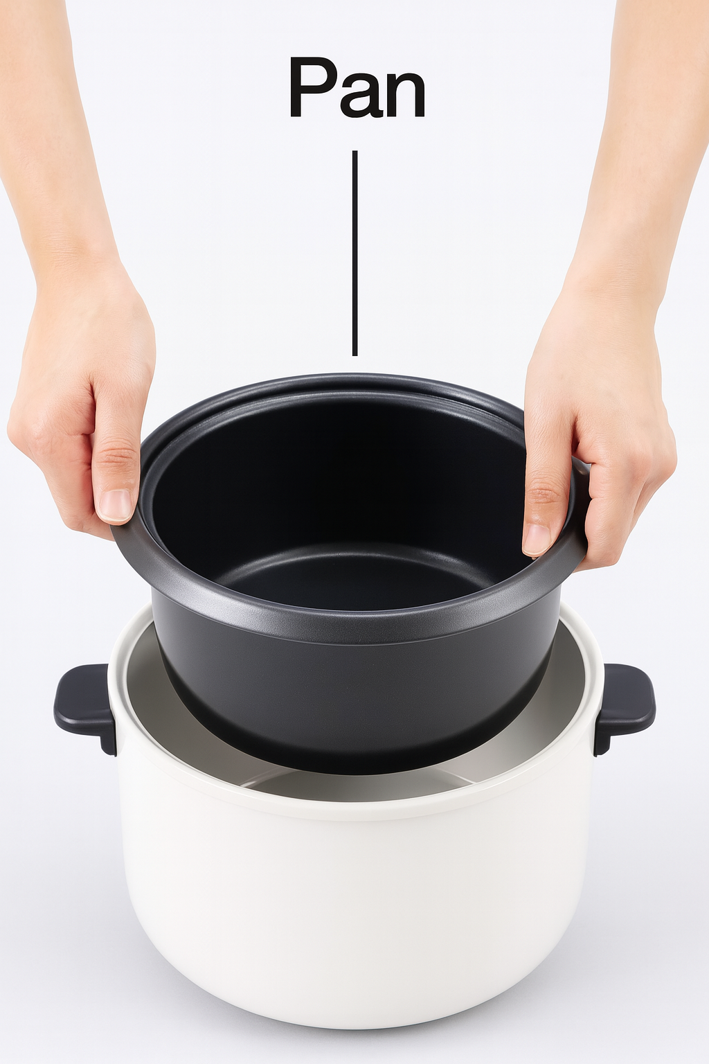Inner Pan installed vertically in rice cooker upright with bottom of pan in