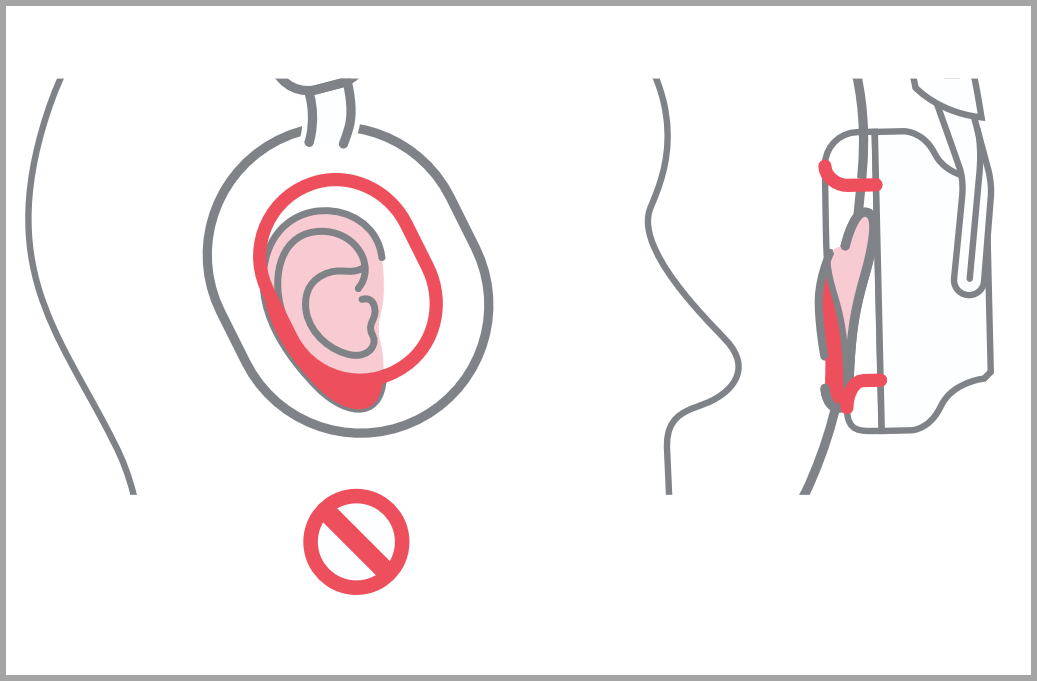 Image of headphones not over ear incorrectly
